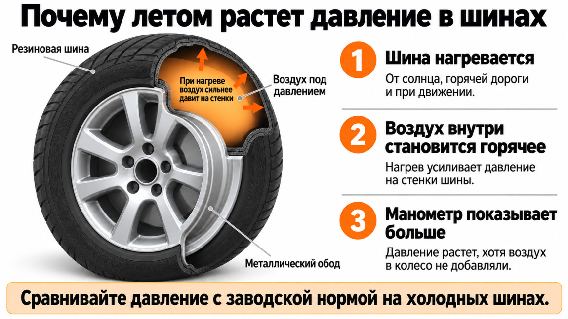 Почему летом растет давление в шинах